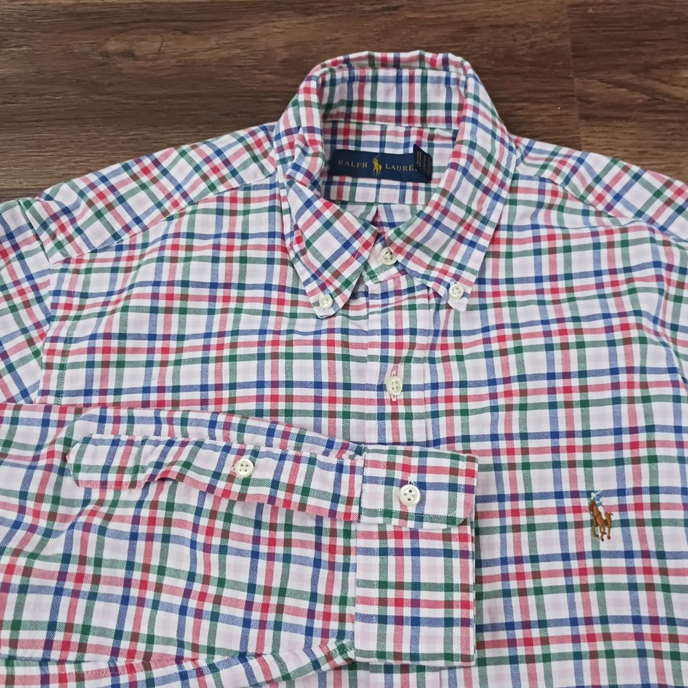Ralph Lauren Mens Plaid Button Down Shirt Medium Multicolor Cotton Long Sleeve